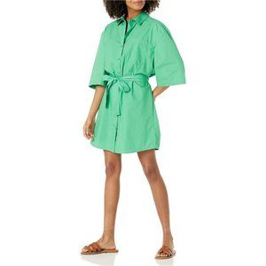 The Drop Women's Dakota Belted Mini Shirt Dress Green